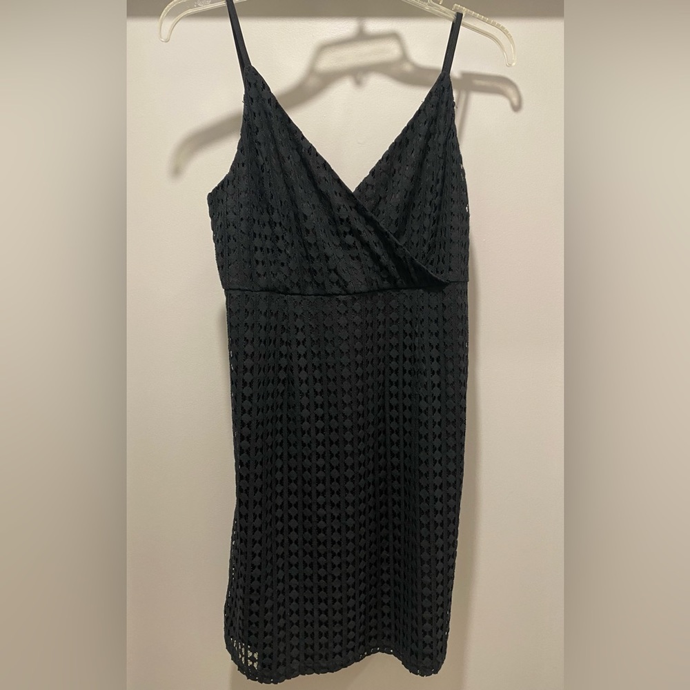 Shop Sassy Dream SSD Black Spaghetti Strap Crochet Knit Fitted Mini Dress - M